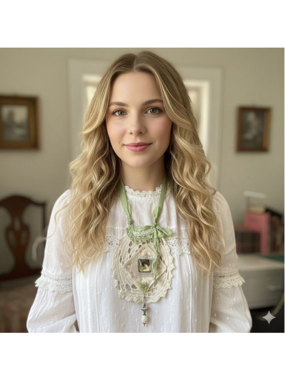 Handmade Boho Jabot Lace Art Pendant Necklace Victorian Cottagecore